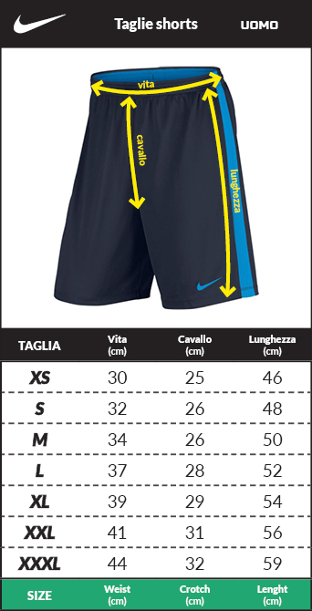 Tabella taglie e misure Pantaloncini sportivi nike DF Academy Tape Poliestere Uomo TASCHE CON ZIP Nero Oro