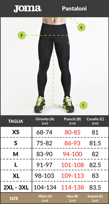 Tabella taglie e misure Pantaloni tuta sportiva joma Nilo poliestere felpato