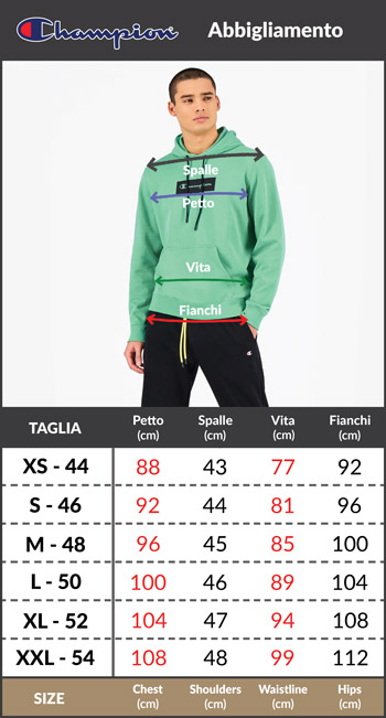 Tabella taglie e misure Tuta Intera completa CHAMPION Legacy Color Block Cotone felpato uomo Uomo Nero Silver