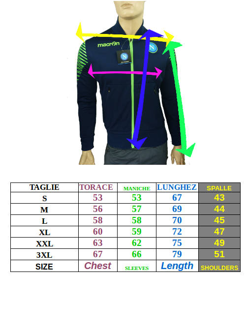Tabella taglie e misure Felpa Allenamento Training Top Sweatshirt casacca ufficiale Napoli Originale Macron Uomo 2014 15 Grigio