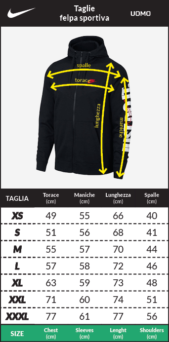 Tabella taglie e misure Giacca Tuta sportiva Nike Sportswear Sportswear Repeat full zip Poliestere