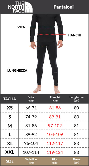 Tabella taglie e misure Pantaloncini Sportivi The North Face GRAPHIC LIGHT Cotone jersey Uomo Verde Oliva