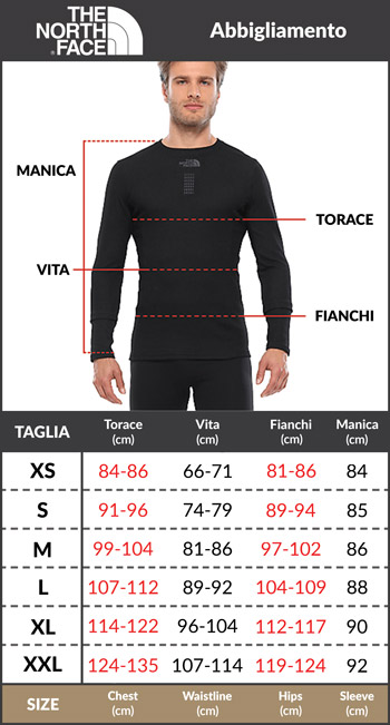 Tabella taglie e misure Piumino Giacca Giubbotto The North Face DIABLO Cappuccio Piuma D oca uomo Verde