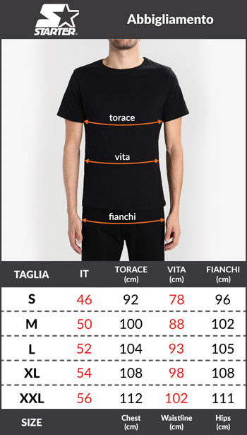 Tabella taglie e misure Canotta smanicato STARTER BASKETBALL Cotone Uomo NERO