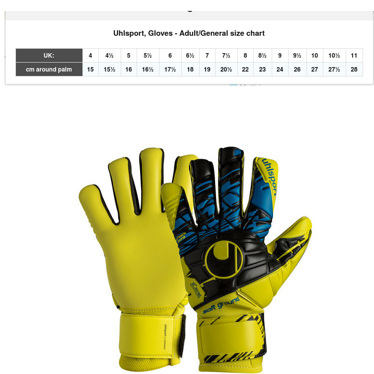 Umbro Goalkeeper Gloves Size Chart