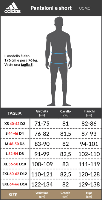 Tabella taglie e misure Pantaloni Tuta Adidas Tiro Cargo Poliestere Uomo Verde