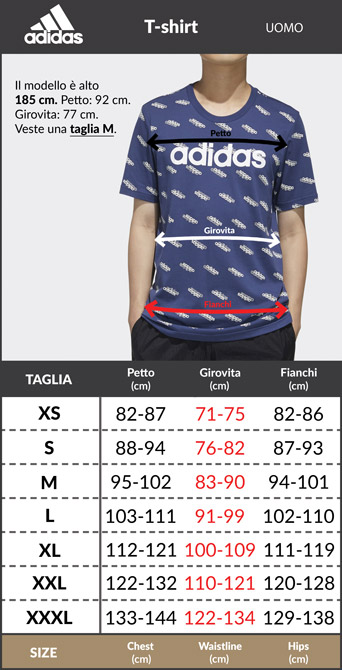Tabella taglie e misure maglia maglietta T-Shirt tempo libero adidas Folded Sportswear Graphic Cotone Uomo Nero