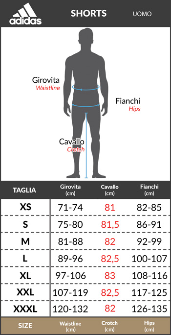 Tabella taglie e misure Pantaloncini calcio JUVENTUS FC Adidas Uomo AEROREADY AWAY Bianco 2023 24