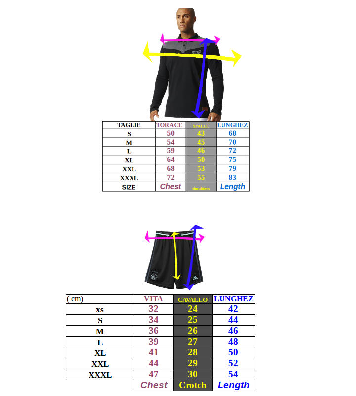 Tabella taglie e misure Completo Maglia Allenamento Pantaloncino Real Madrid Originale adidas Climalite Uomo 2018 19