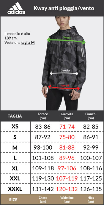 Tabella taglie e misure Giacca tuta allenamento Adidas TIRO 24 Poliestere Uomo Nero