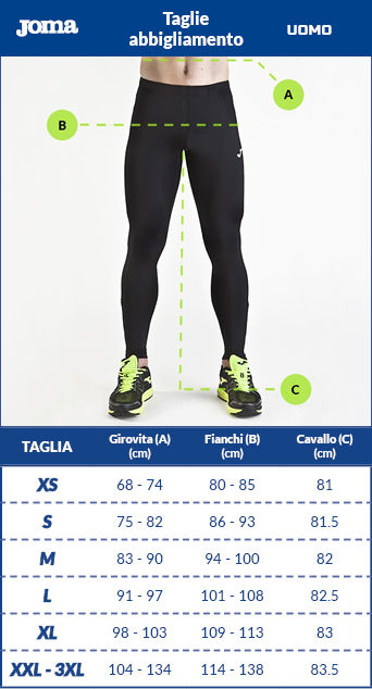 Tabella taglie e misure Intimo tecnico panta collant leggings calzamaglia Joma Brama Academy Thermal long Tight