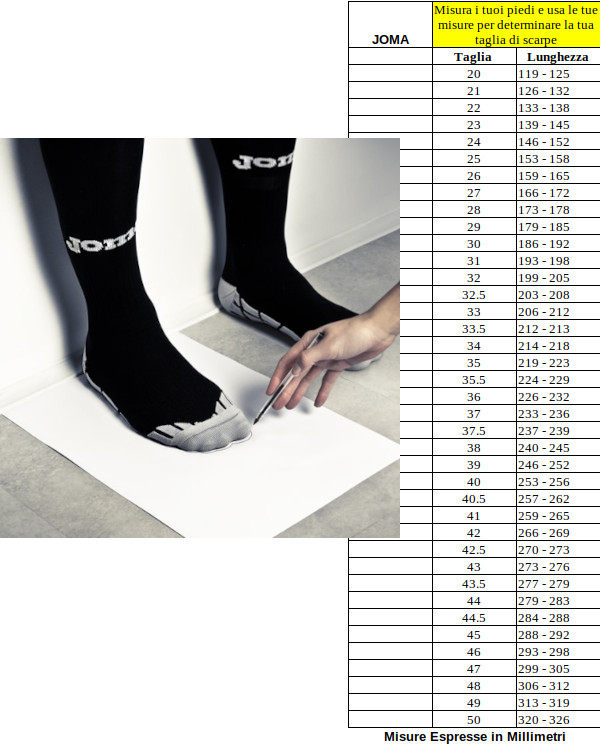 Tabella taglie e misure Scarponcini stivali Escursionismo montagna Trail Trekking Joma AJOFRIN 2324 Uomo MArrone