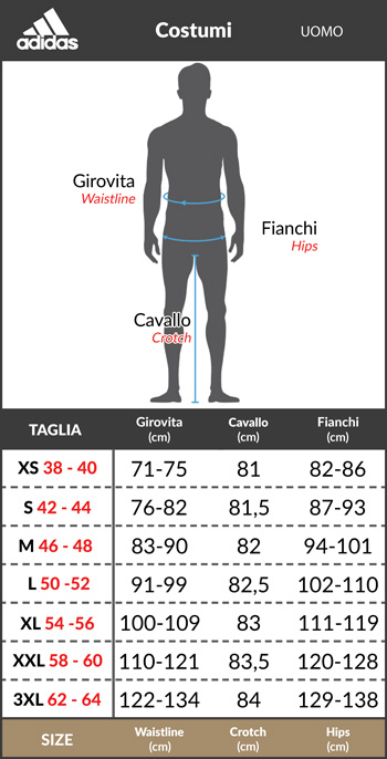 Tabella taglie e misure Costume da bagno nuoto mare Piscina pantaloncini Adidas  Solid CLX Short-Length uomo Verde