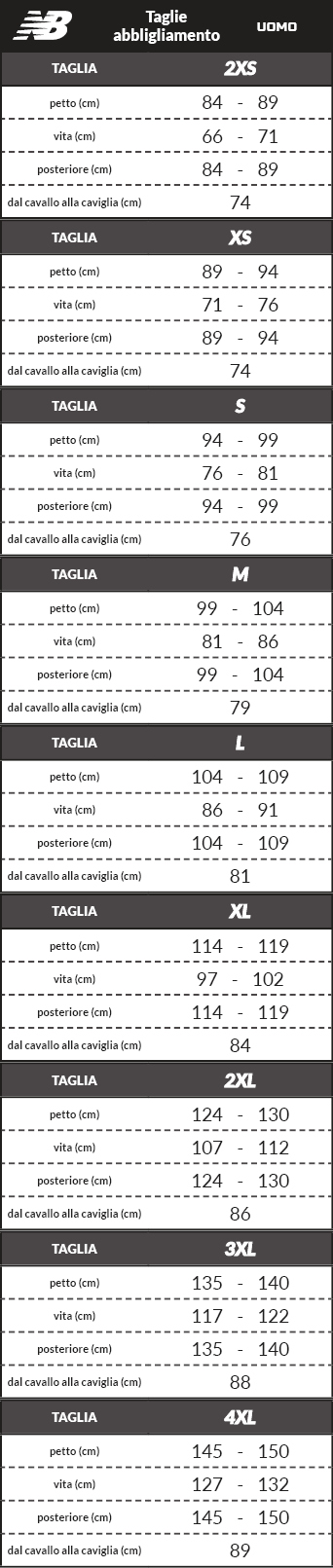 Tabella taglie e misure Felpa Sportiva pullover Girocollo New balance Stacked Logo French Terry Cotone Garzato Uomo Nero