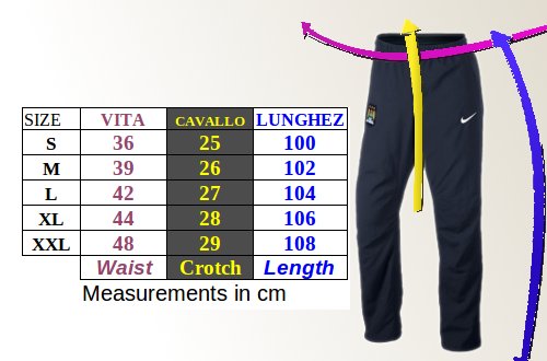 Tabella taglie e misure pantaloni Tuta Nike SPORTWEAR BAND Nero Cotone Uomo