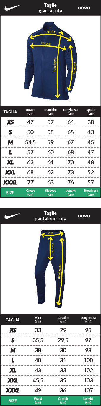 Tabella taglie e misure Tuta Sportiva PSG Nike Dry Strike Hoodie Uomo 2023 24 POLIESTERE Dri-Fit Blue