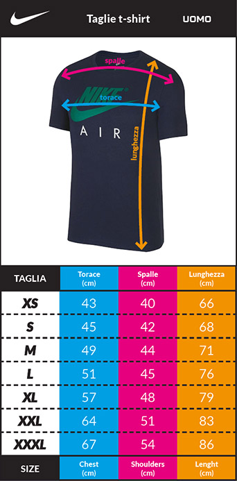 Tabella taglie e misure T-shirt tempo libero Maglia Maglietta BRASILE Nike evergreen crest Mondiali Qatar 2022 Uomo Blue Originale