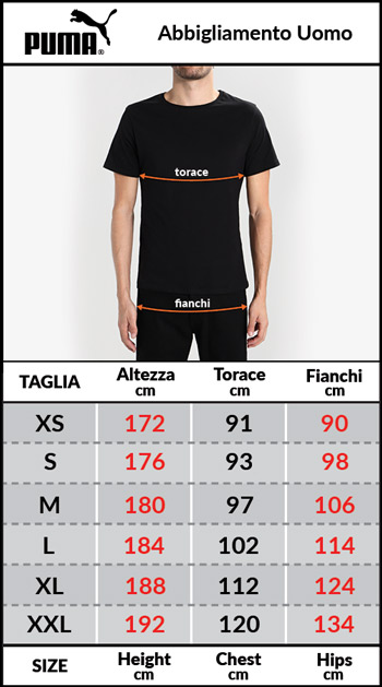 Tabella taglie e misure Tuta sportiva AC Milan Puma Fan Suit Cappuccio cotone 2023 24 nero