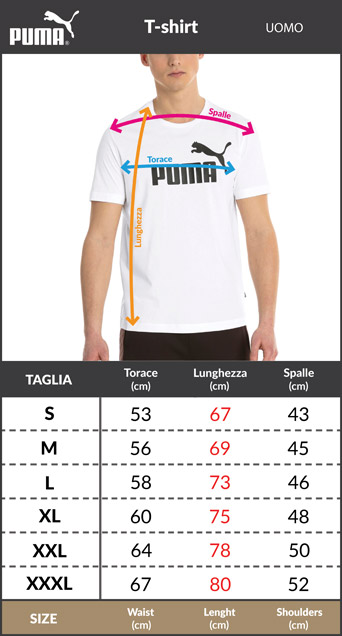 Tabella taglie e misure Maglia Maglietta T-shirt tempo libero AC MILAN Puma CASUALS Girocollo Cotone Uomo 2023 24 Nero