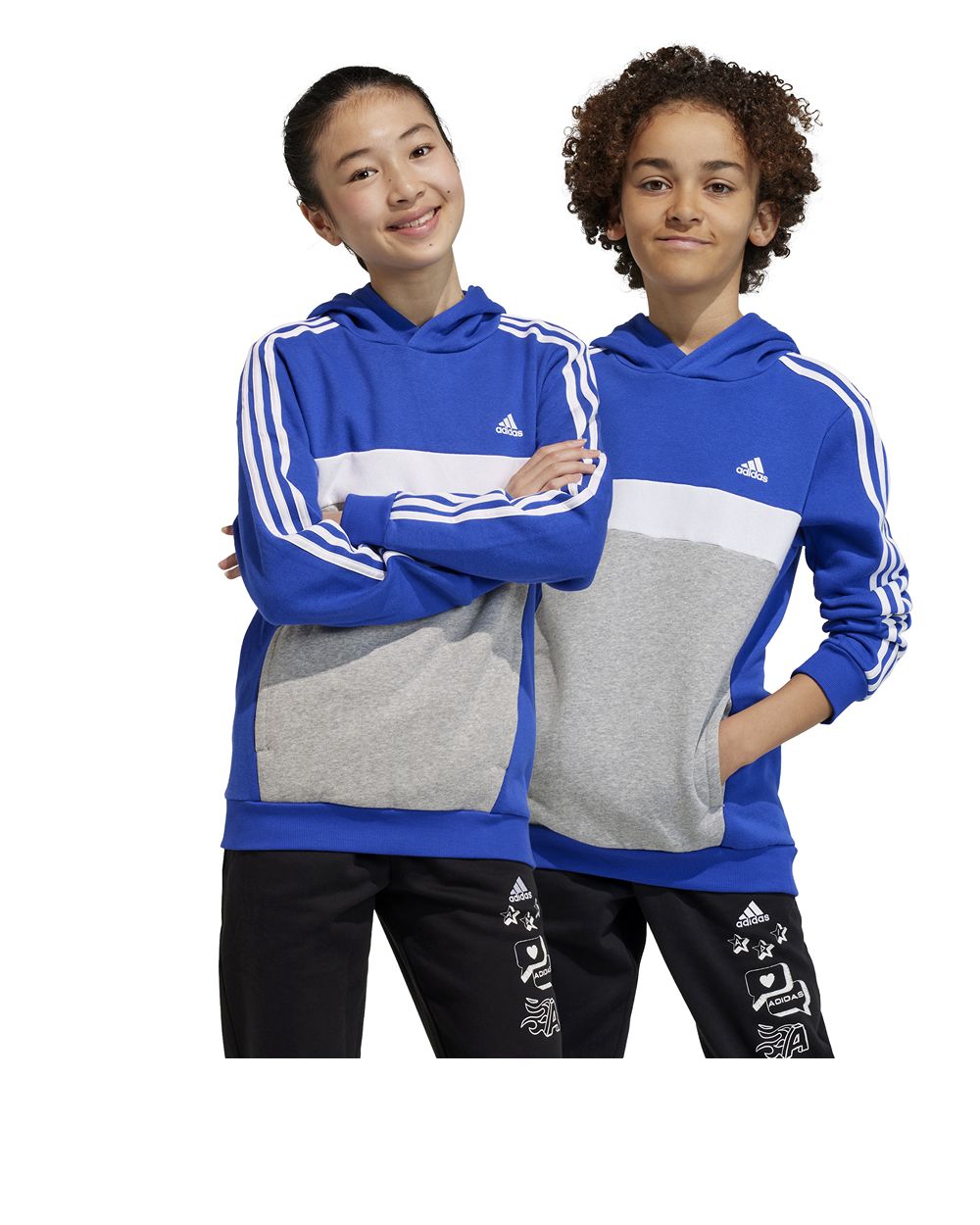 Felpa Cappuccio Bambini Ragazzi Adidas Blue Cappuccio Cotone Felpato Lifestyle - Picture 10 of 10